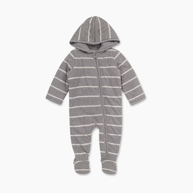 Burt's Bees Baby Bunting, Zip Front Hooded Organic Jumpsuit - Grey Winter Stripe, 3-6 Months.