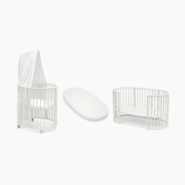 Stokke Sleepi3-in-1 Convertible Crib with Mattresses and Extension Kit.