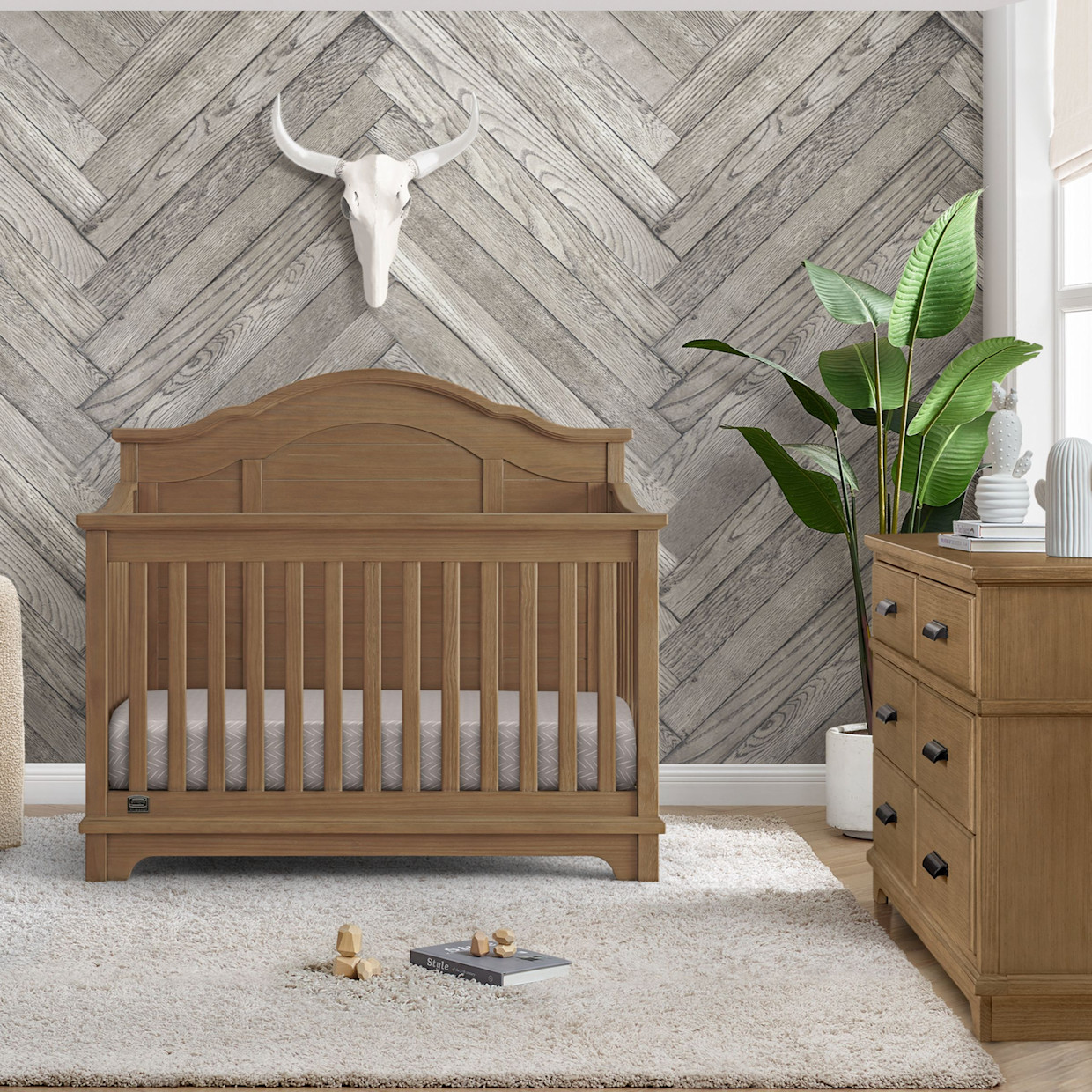 Simmons Kids Asher 6-in-1 Convertible Crib - Greenguard Gold Certified - Aged Oak.