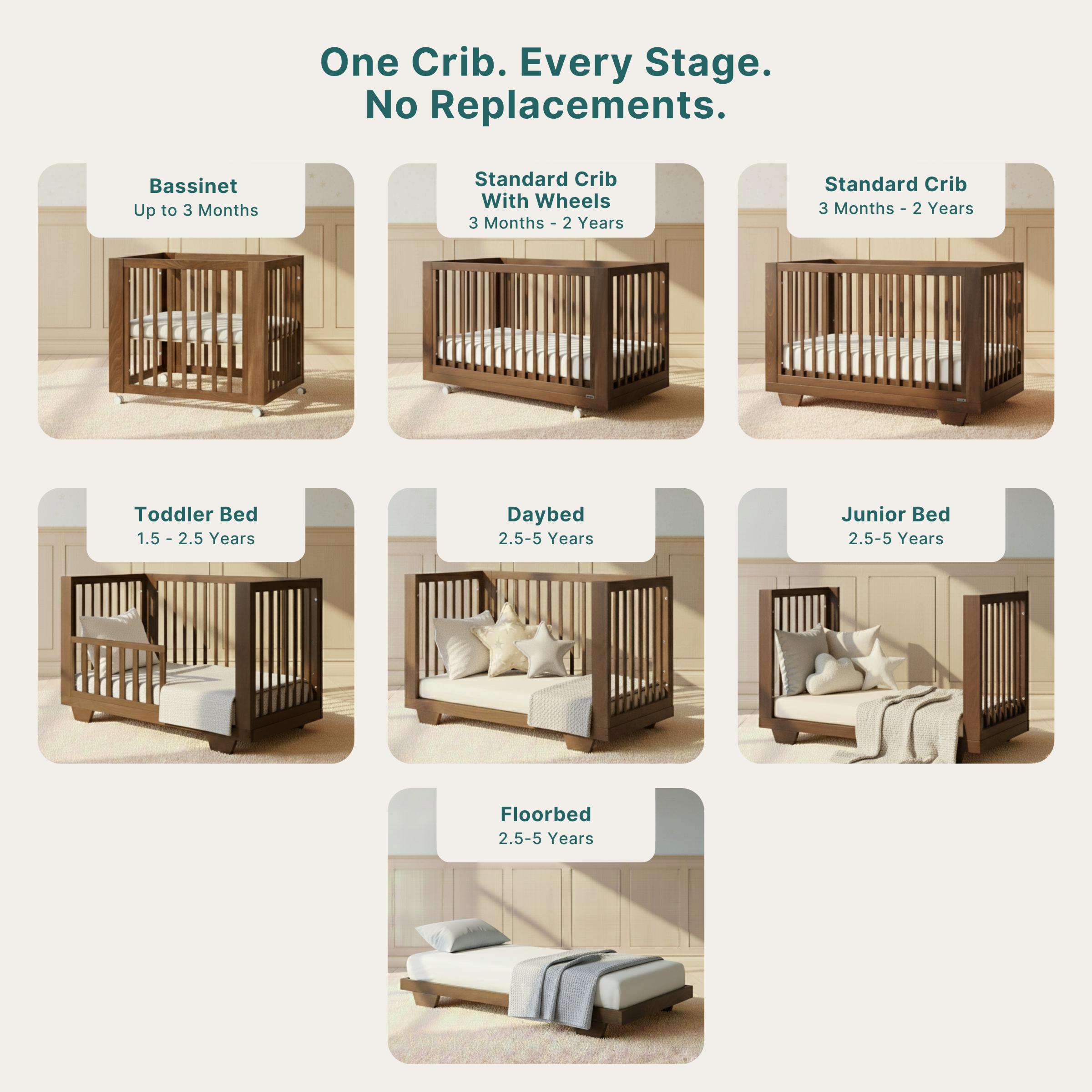 dadada Spirit 8-in-1 Convertible Crib - Walnut.