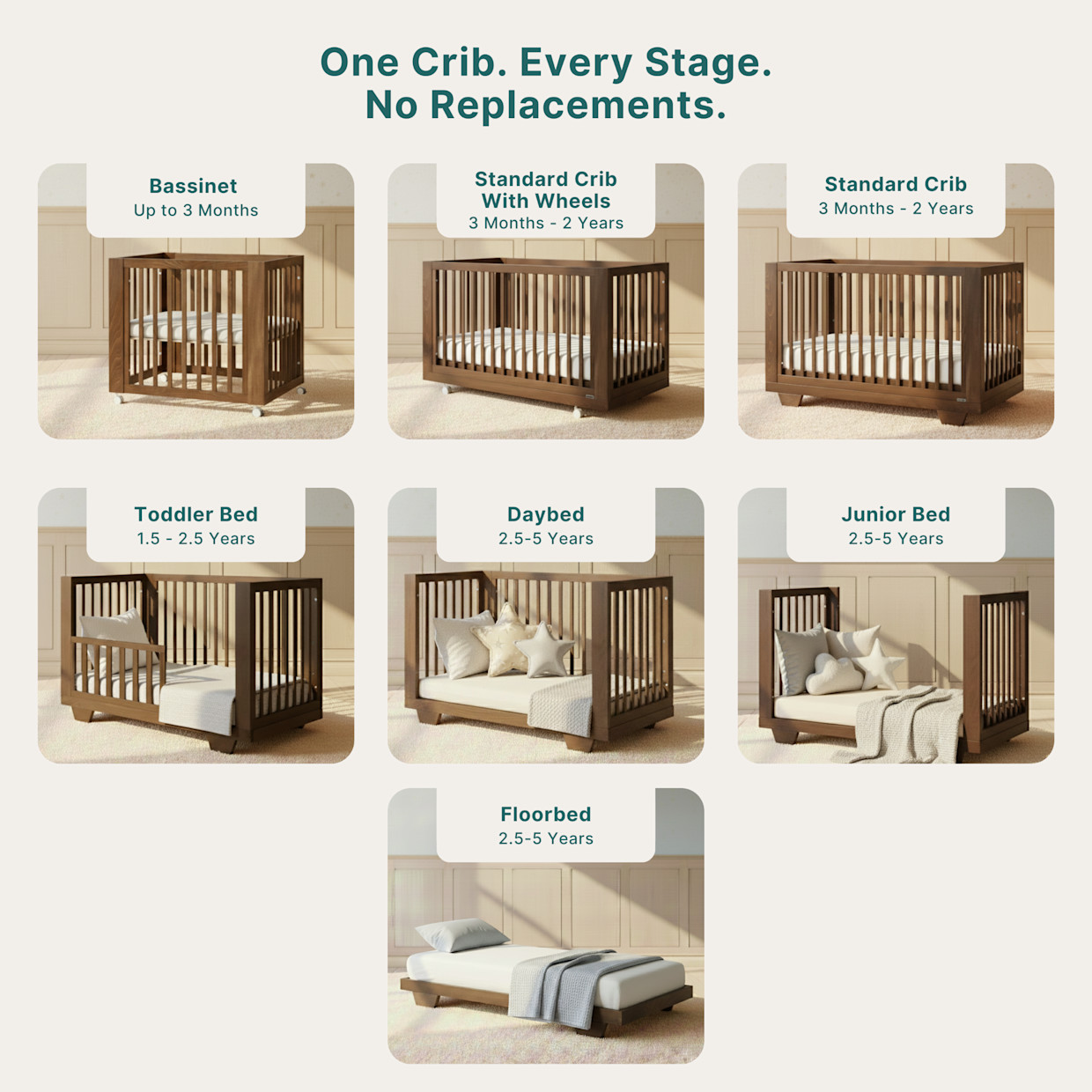 dadada Spirit 8-in-1 Convertible Crib - Walnut.