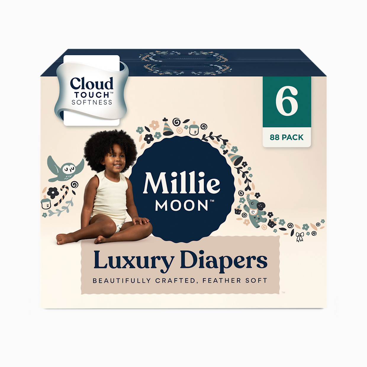 Millie Moon Luxury Diapers - Size 6, 88 Count.