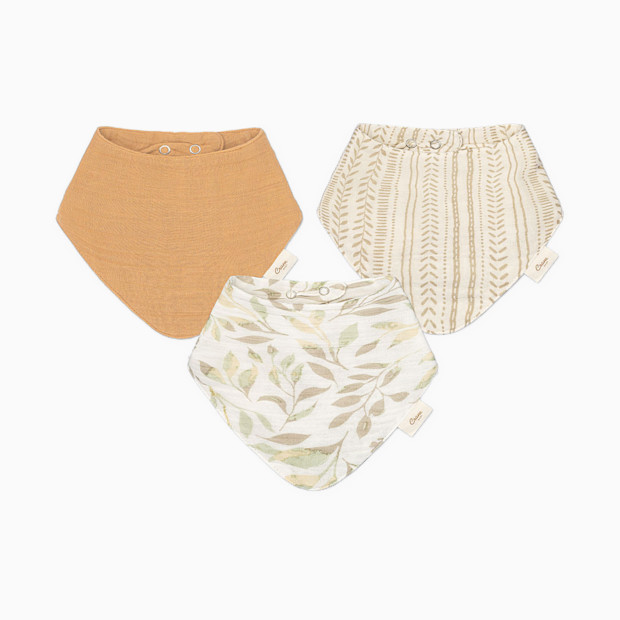 Crane Baby Cotton 4 Layer Muslin Bib Set (3 Pack) - Willow Ecru/Brown.