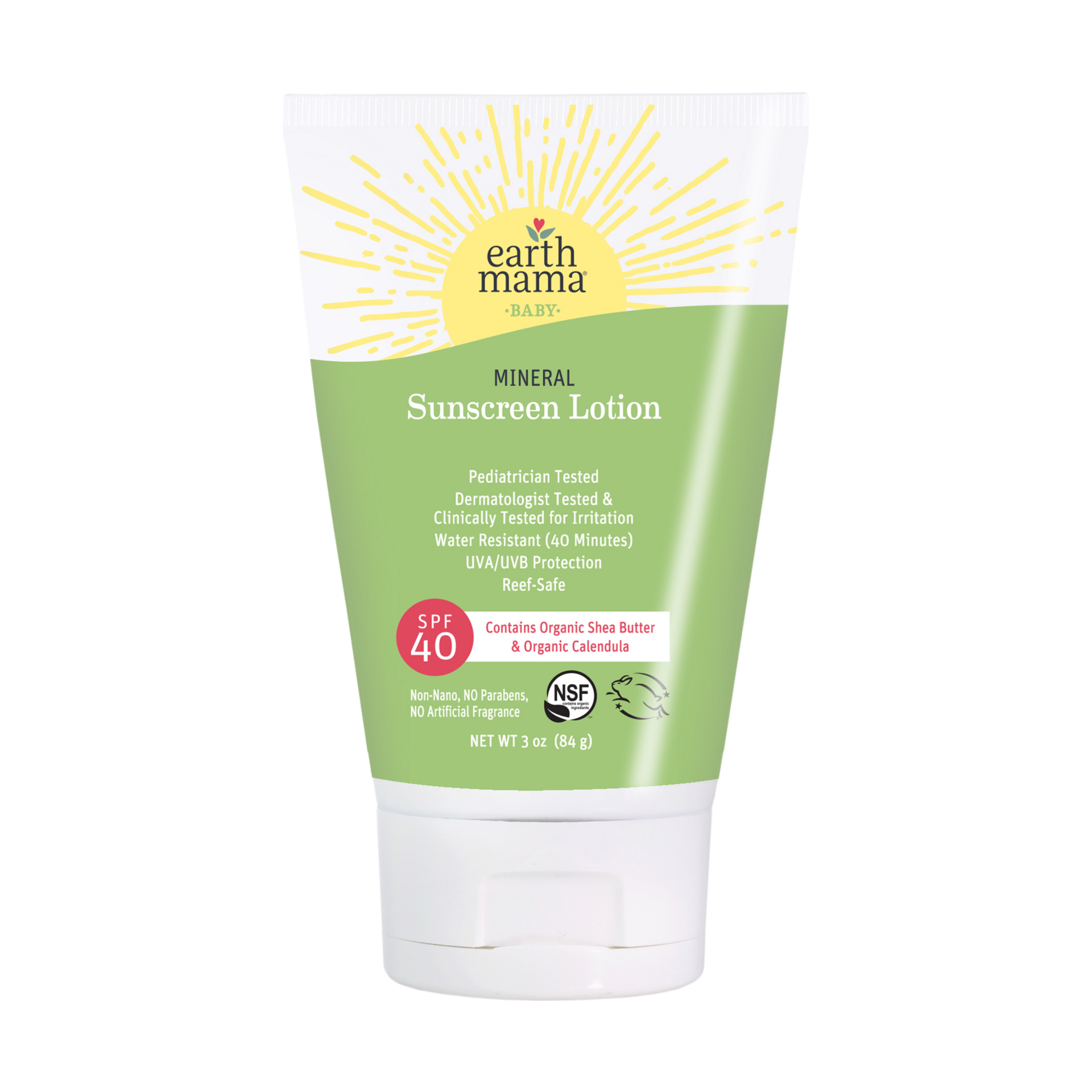 Earth Mama Baby Mineral Sunscreen Lotion SPF 40 | Non-Nano Zinc, Natural Water Resistant Sun Cream for Babies, Kids & Adults, 3-Ounce