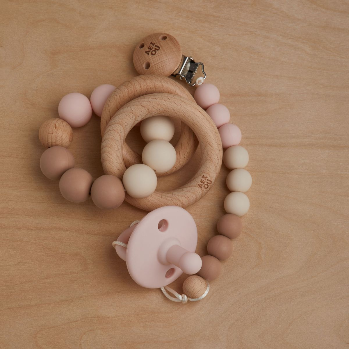 AEIOU Silicone Pacifier (2 Pack) - Petal/Oat Milk.