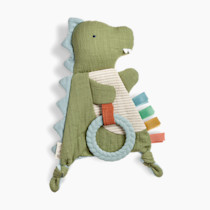 Itzy Ritzy - Bitzy Crinkle Sensory Toy Dinosaur with Crinkle Sound for Babies & Toddlers - Features Soft Braided Teething Ring & Textured Ribbons, Designed for Ages 0 Months and Up, Dinosaur