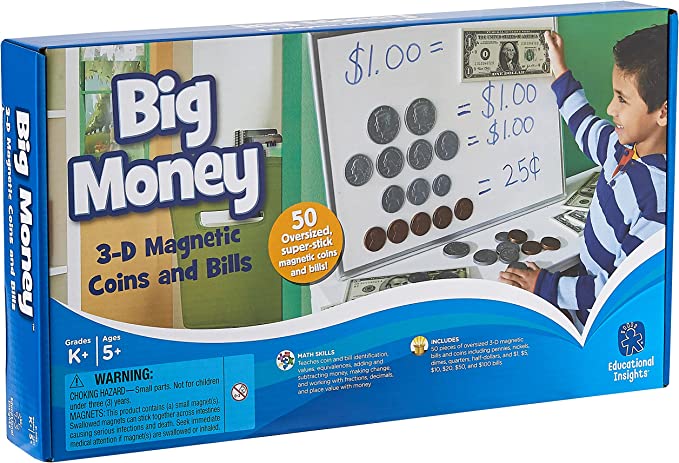 Educational Insights Big Money 3-D Magnetic Coins and Bills: Counting Skills & Pretend Play.