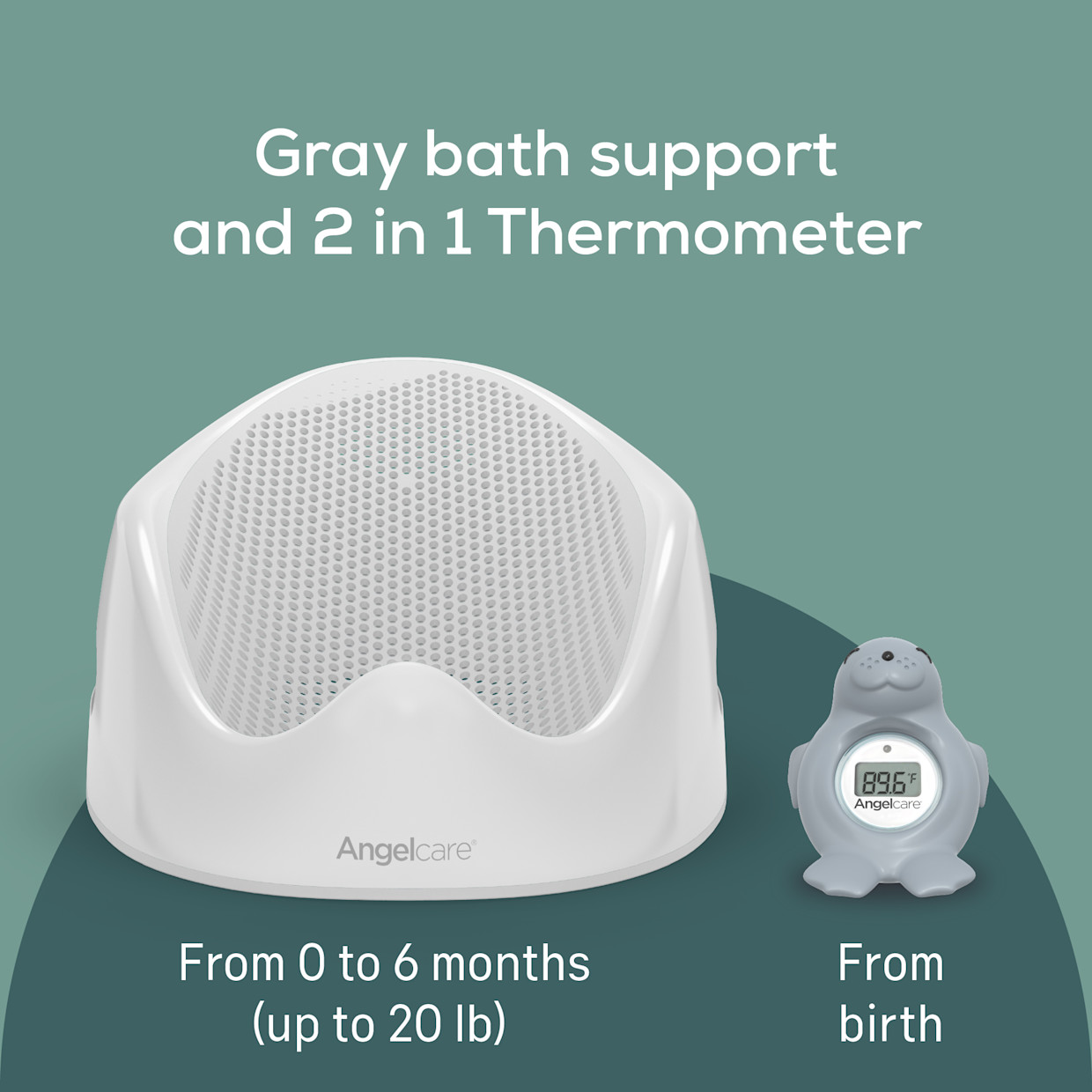 Angelcare Baby Bath Support & Thermometer Gift Bundle - Grey.