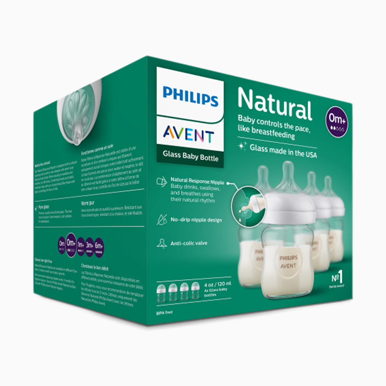 Philips Avent Glass Natural Baby Bottle with Natural Response Nipple - 4 Oz, 4.