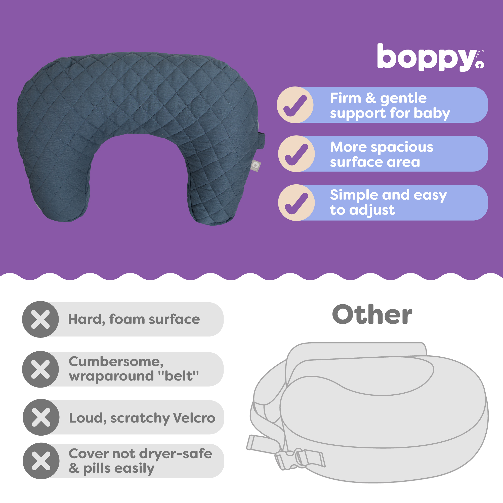 Boppy Nursing Pillow with Luxe Fabric Cover - Slate Blue Quilt.
