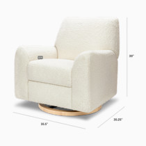 Dimensions of cream boucle chair: 39 inches tall, 35.5 by 35.25 inches