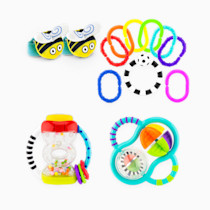 Baby's First Rattles Developmental Giftset for Newborns + | Includes Wrist Rattles, Hourglass Rattle, 9 pc Ring O’ Links, and Grasp & Spin Rattle