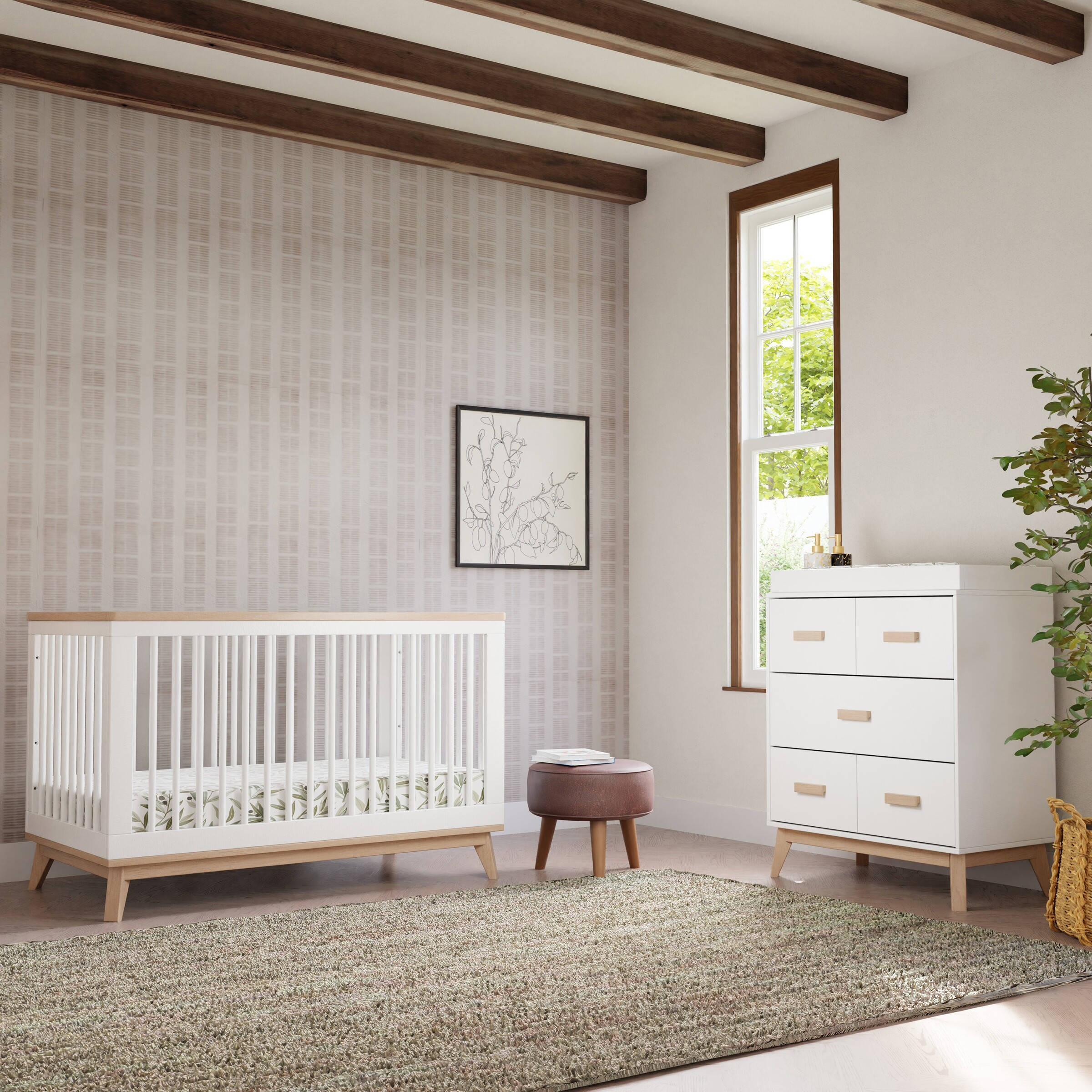 babyletto Scoot 3-in-1 Convertible Crib with Toddler Bed Conversion Kit - White/Washed Natural.