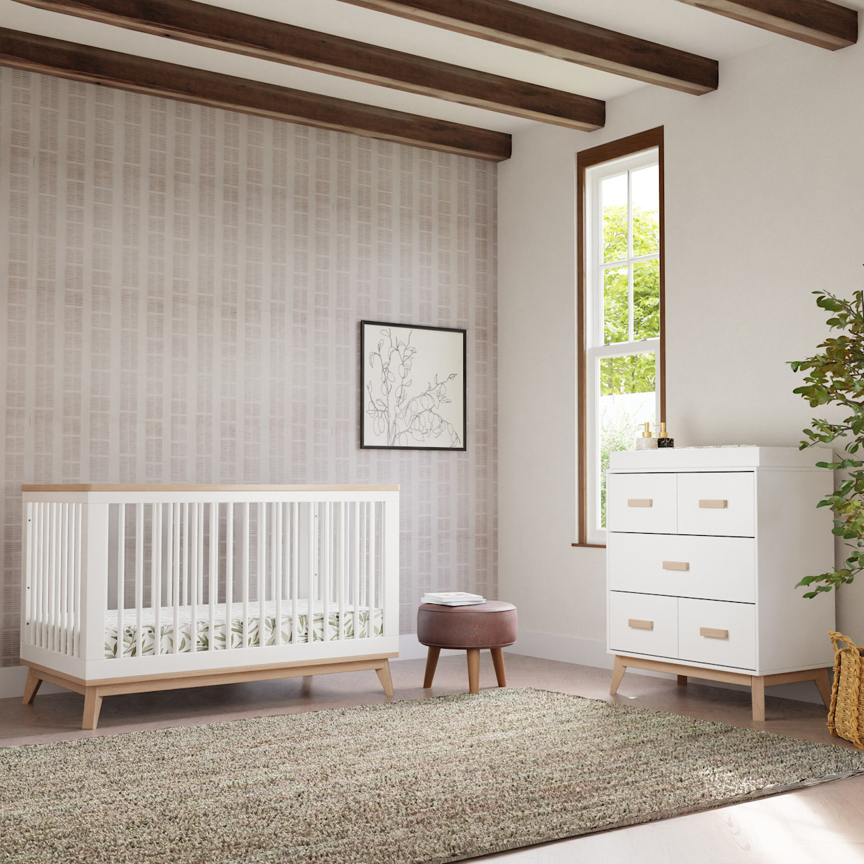 babyletto Scoot 3-in-1 Convertible Crib with Toddler Bed Conversion Kit - White/Washed Natural.