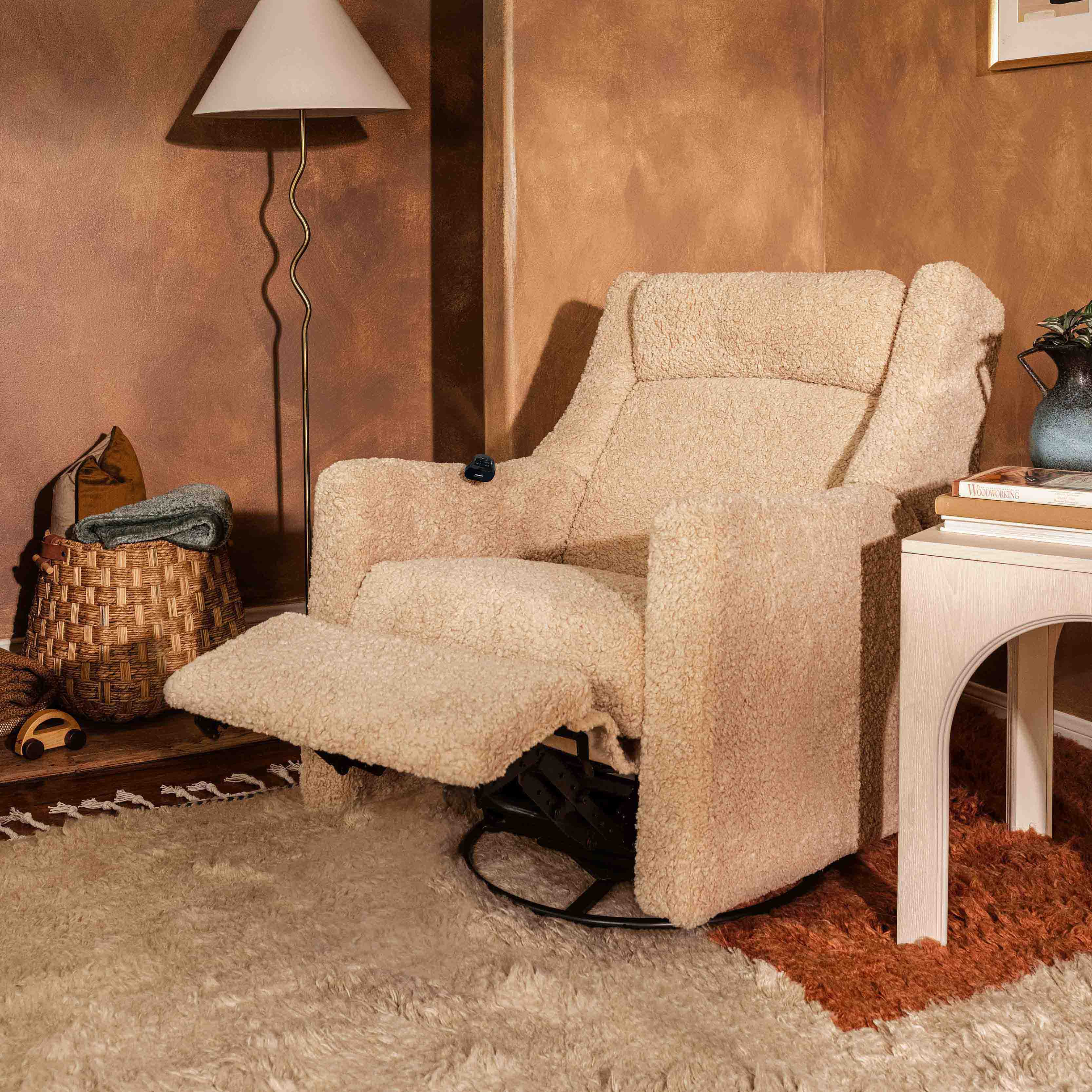 babyletto Kiwi Deluxe Power Recliner and Swivel Glider with Heat and Massage - Chai Shearling.