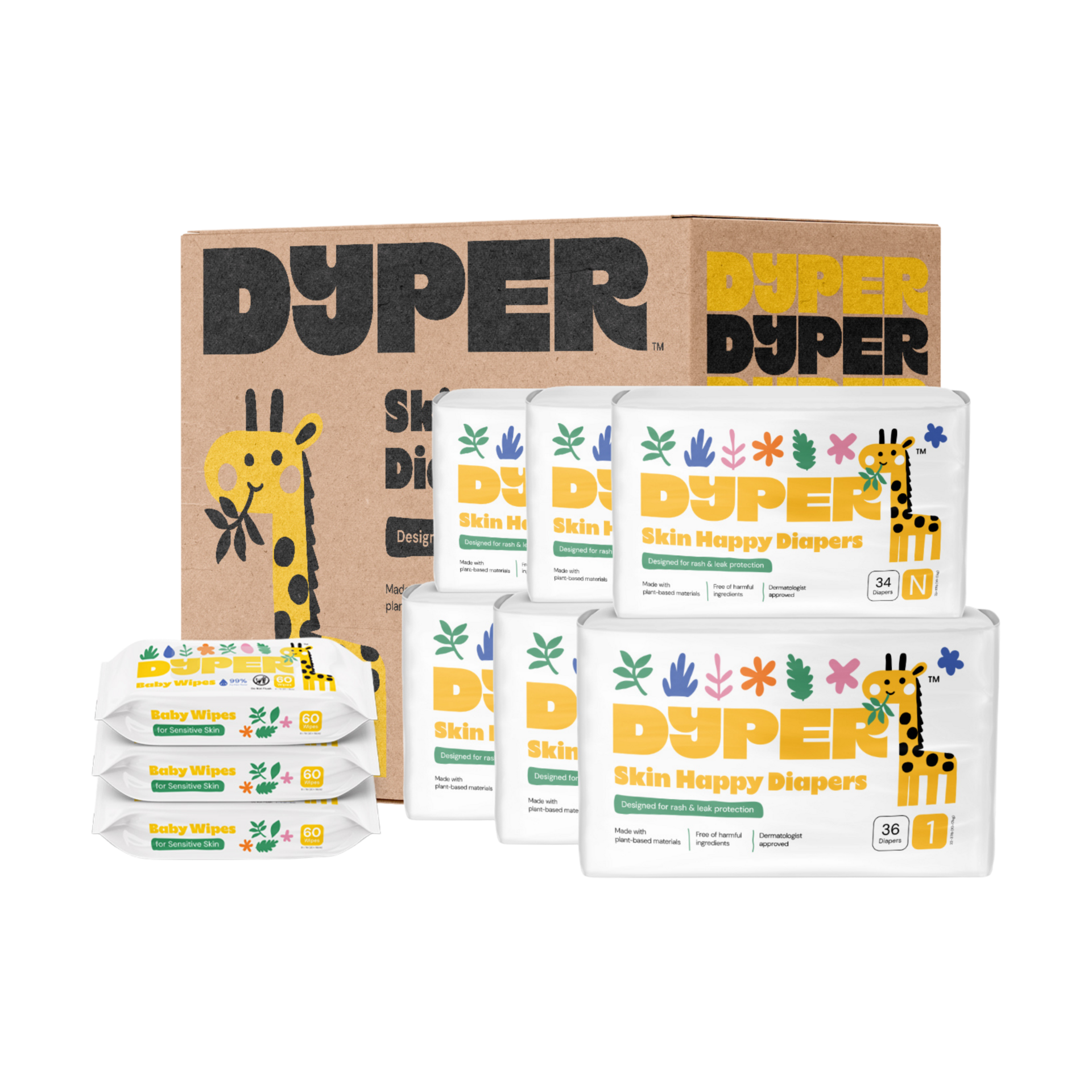 DYPER Newborn Diapers and Wipes Starter Bundle.
