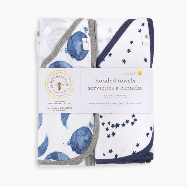 Burt's Bees Baby Organic Single-Ply Hooded Towel (2 Pack) - Hello Moon!.
