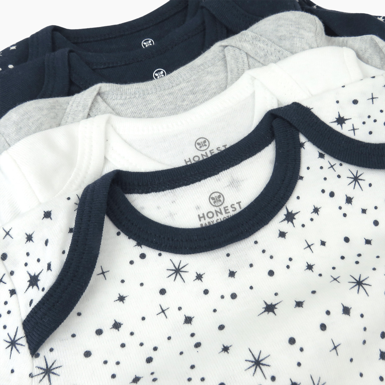 Honest Baby Clothing 5-Pack Organic Cotton Short Sleeve Bodysuit - Twinkle Star Navy, 3-6 M, 5.
