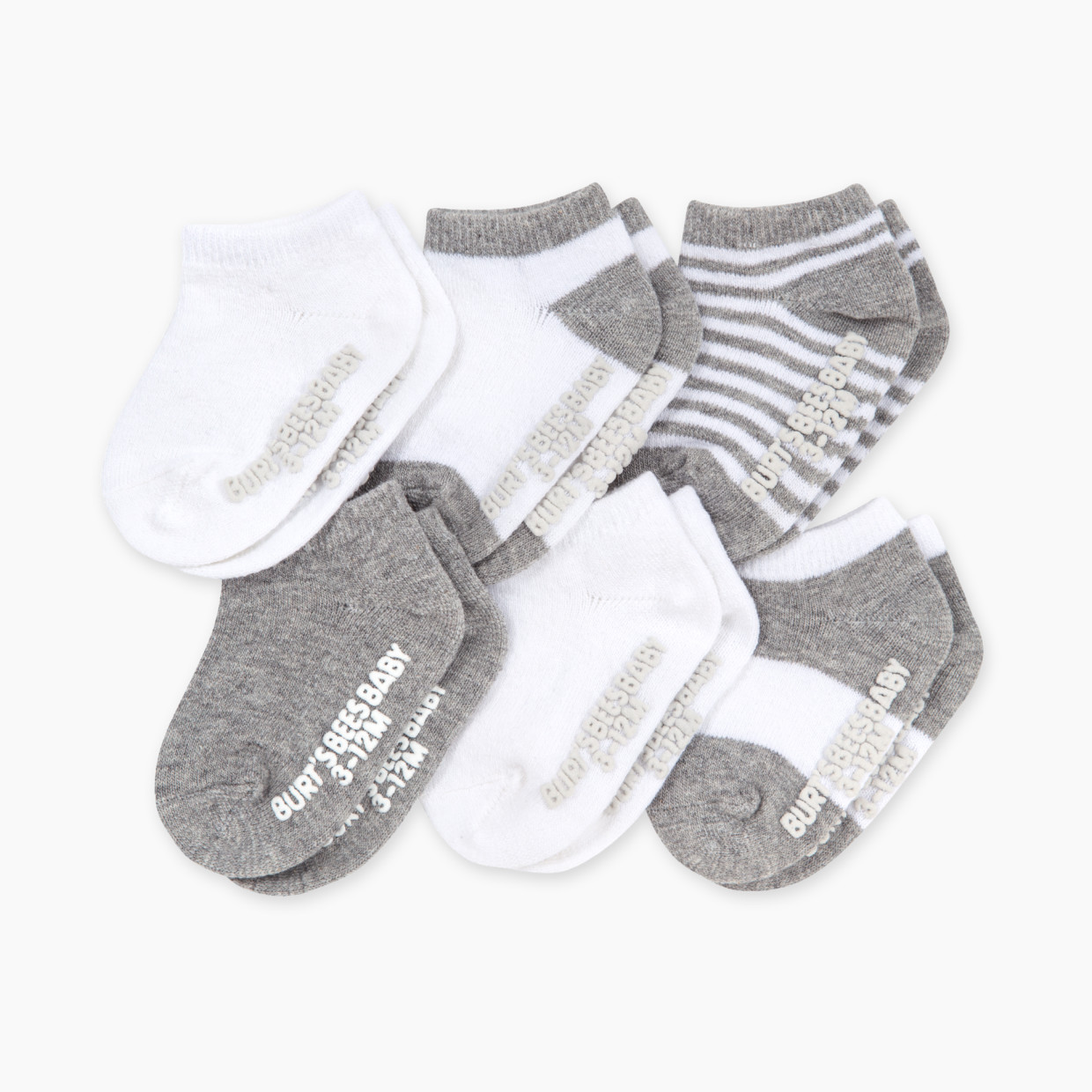 Burt's Bees Baby Ankle Socks (6 Pack) - Heather Grey Pattern, 0-3 Months.