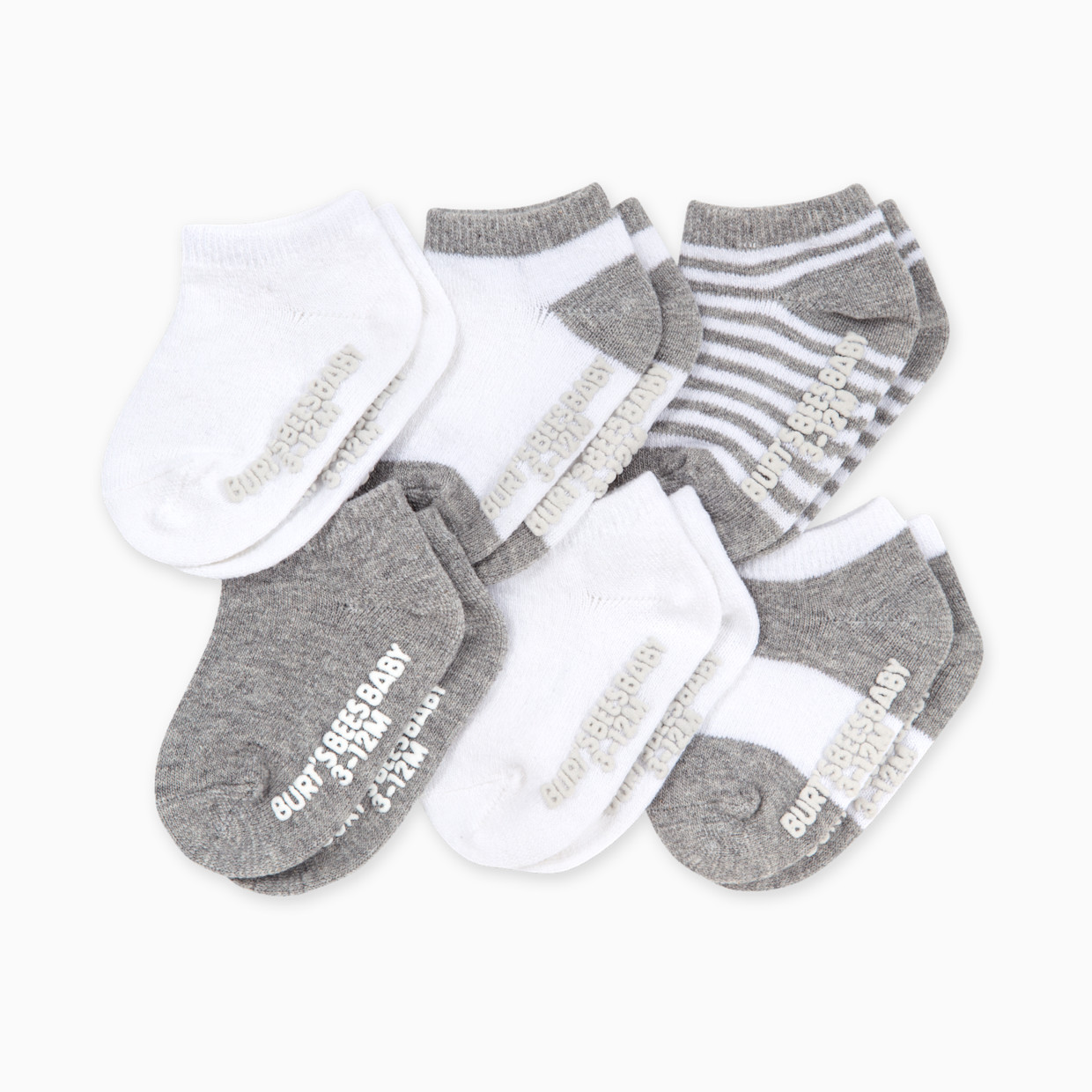 Burt's Bees Baby Ankle Socks (6 Pack) - Heather Grey Pattern, 0-3 M.