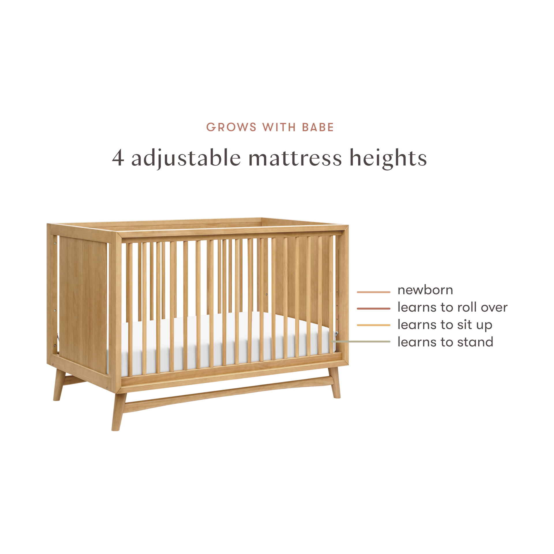 babyletto Peggy 3-in-1 Convertible Crib with Toddler Bed Conversion Kit - Honey.