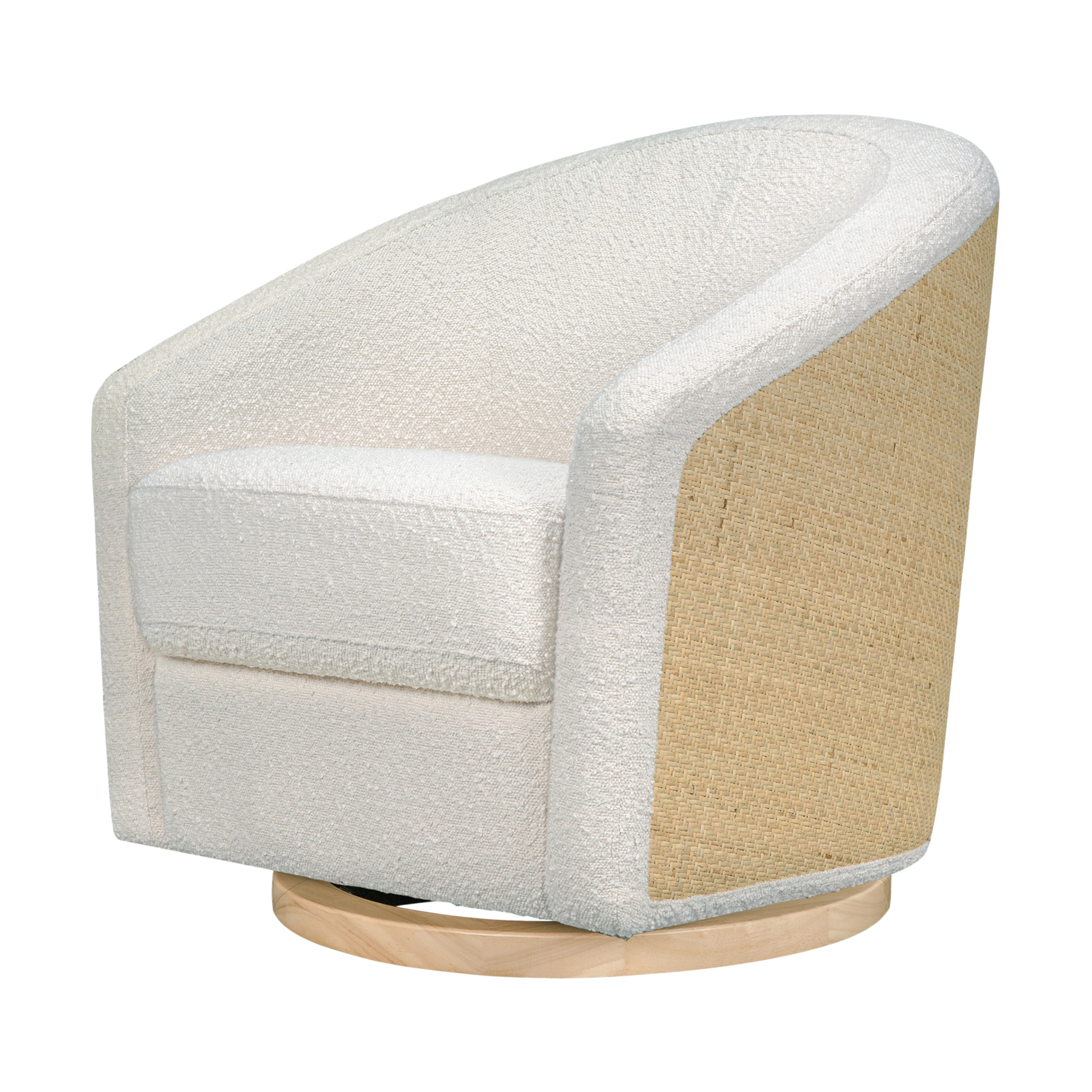 babyletto Madison Swivel Glider Ivory Boucle & Cane Back With Light