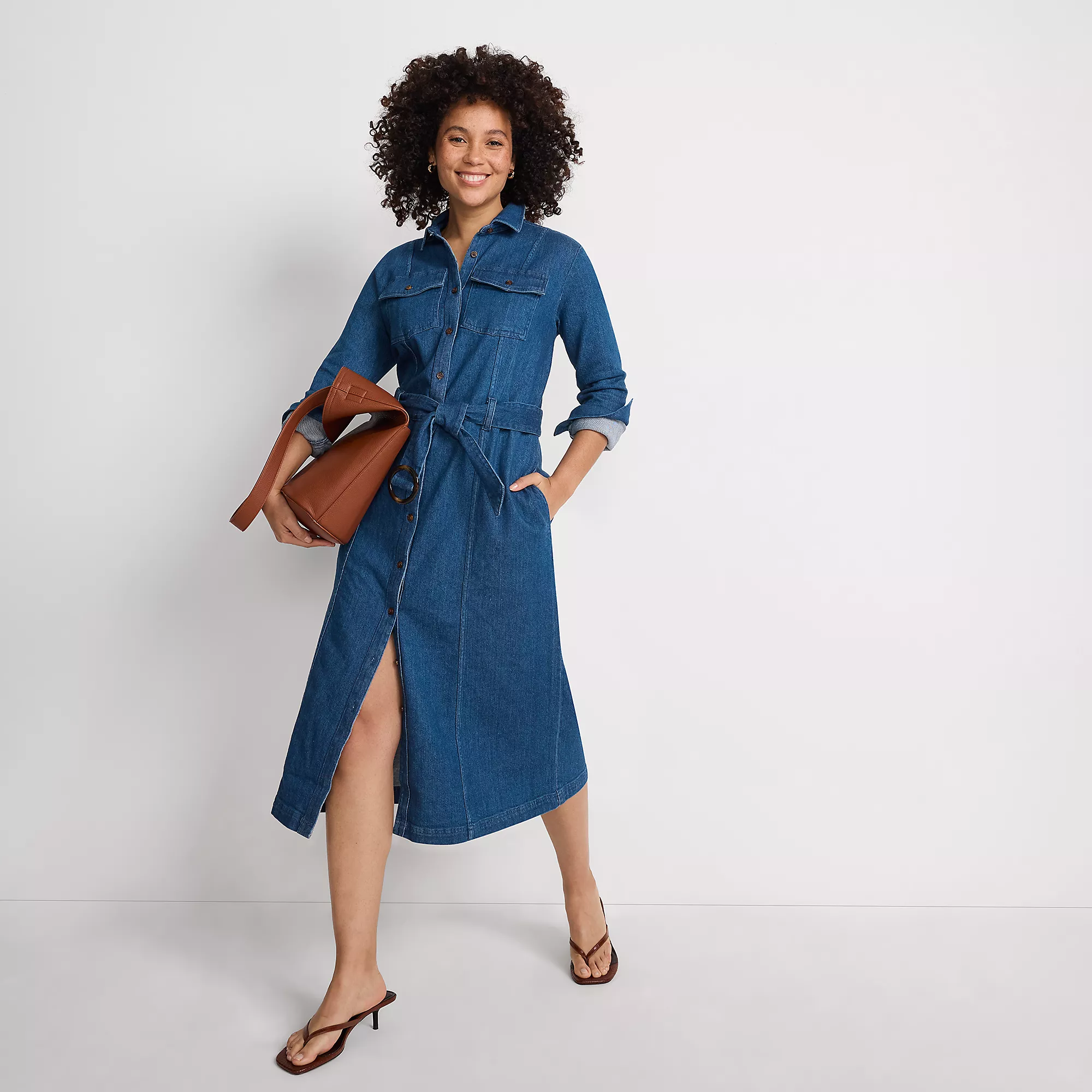 Women's Soft Denim Midi Shirt Dress.