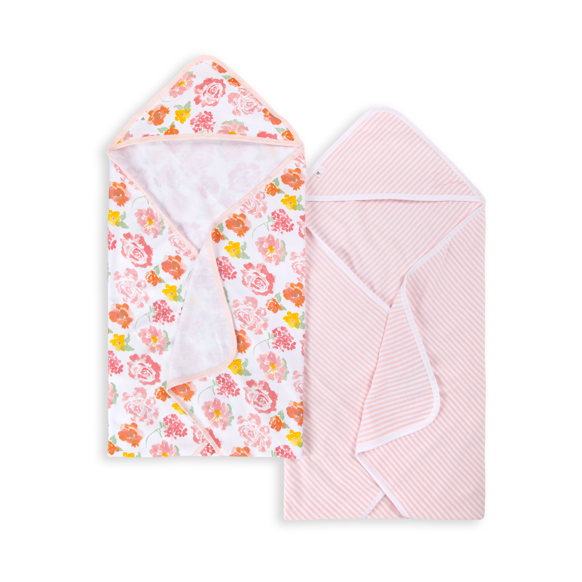 Burts Bees Baby Infant Hooded Towels Rosy Spring Organic Cotton, Unisex Bath Essentials and Newborn Necessities, Soft Nursery Towel with Hood Set, 2-Pack Size 29 x 29 Inch