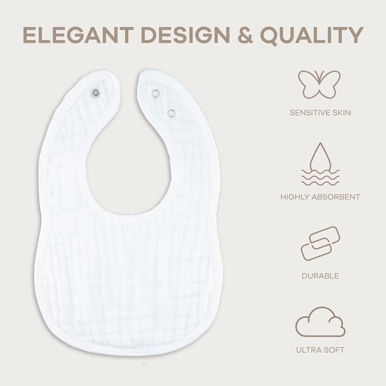 Comfy Cubs Muslin Bibs with Adjustable Snaps (8 Pack) - White, 8.