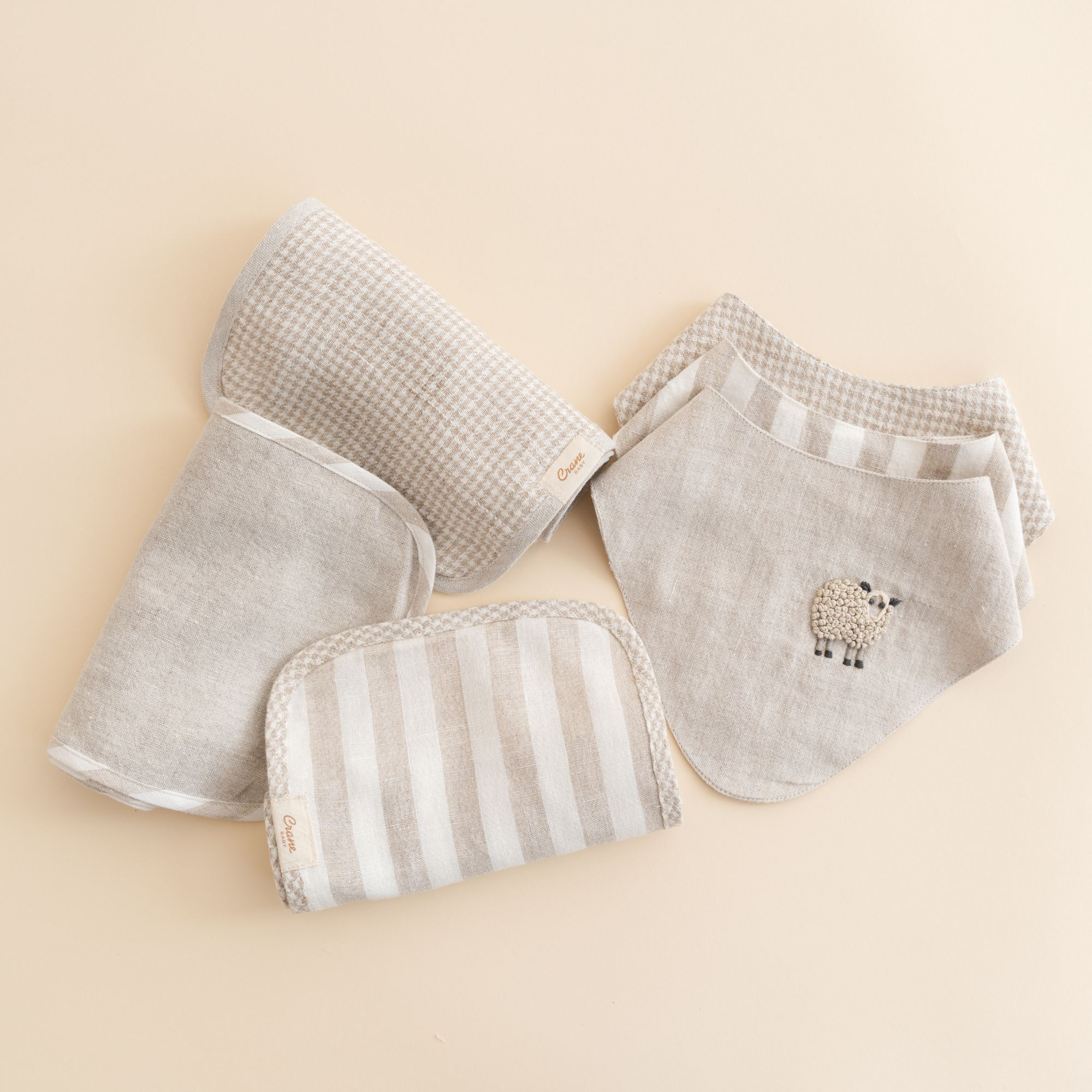 Crane Baby Finley 3-Piece Linen Lamb Bib Set.