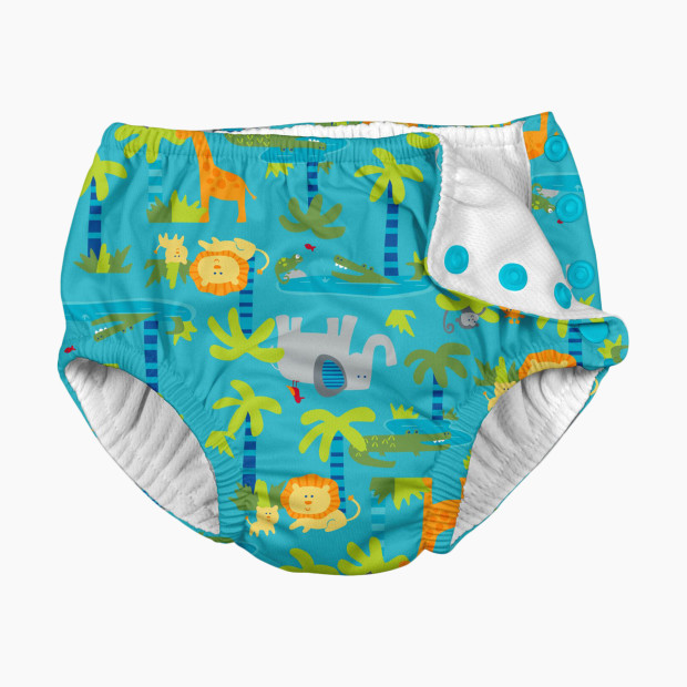 GREEN SPROUTS Snap Reusable Absorbent Swim Diaper - Aqua Jungle, 6 Months.