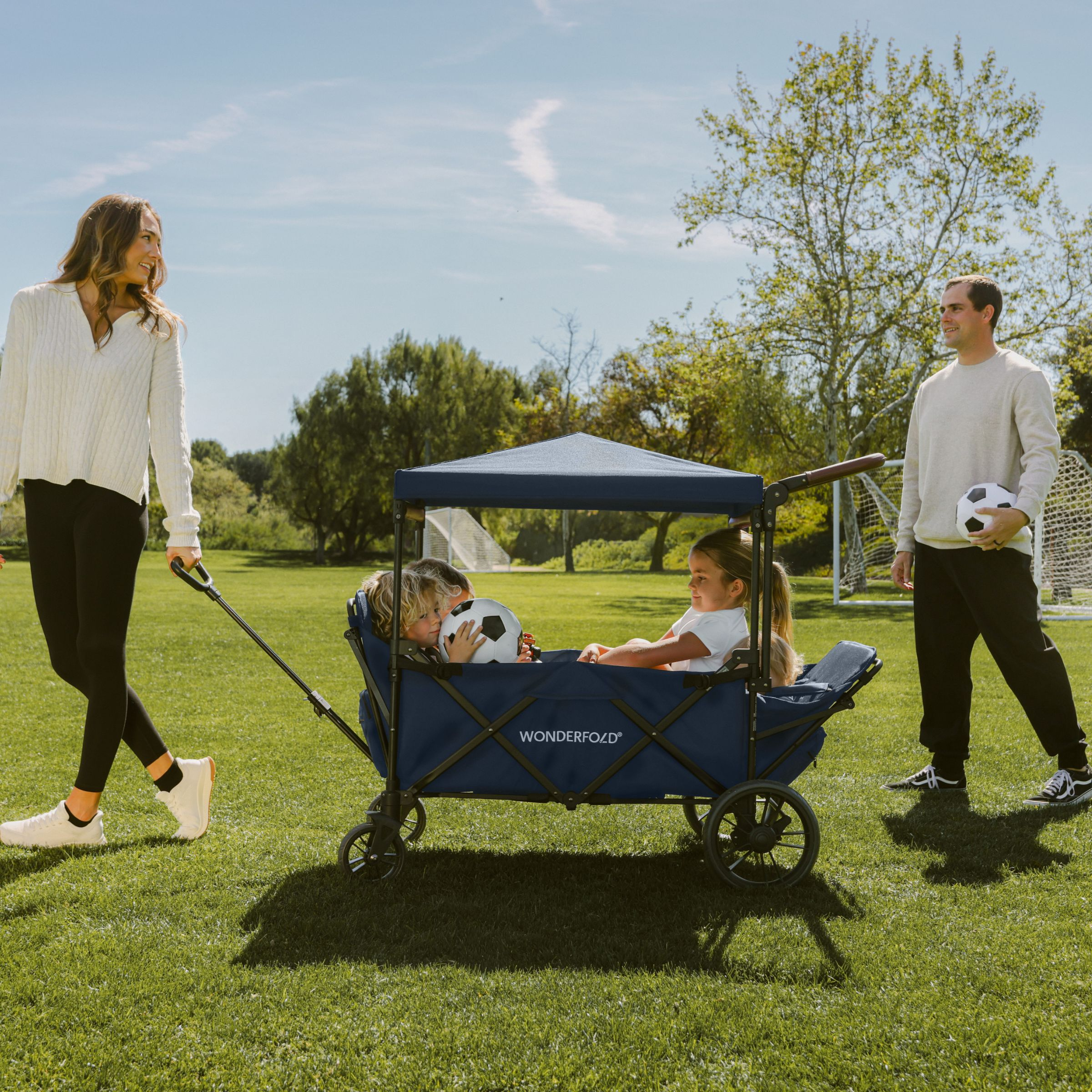 WonderFold Wagon Push & Pull Double Stroller Wagon - Navy.