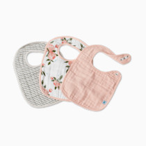 Little Unicorn Premium Classic Bib 3 pack | Adjustable as baby grows | Soft fabric on skin | Great for first time eaters (Watercolor Roses)