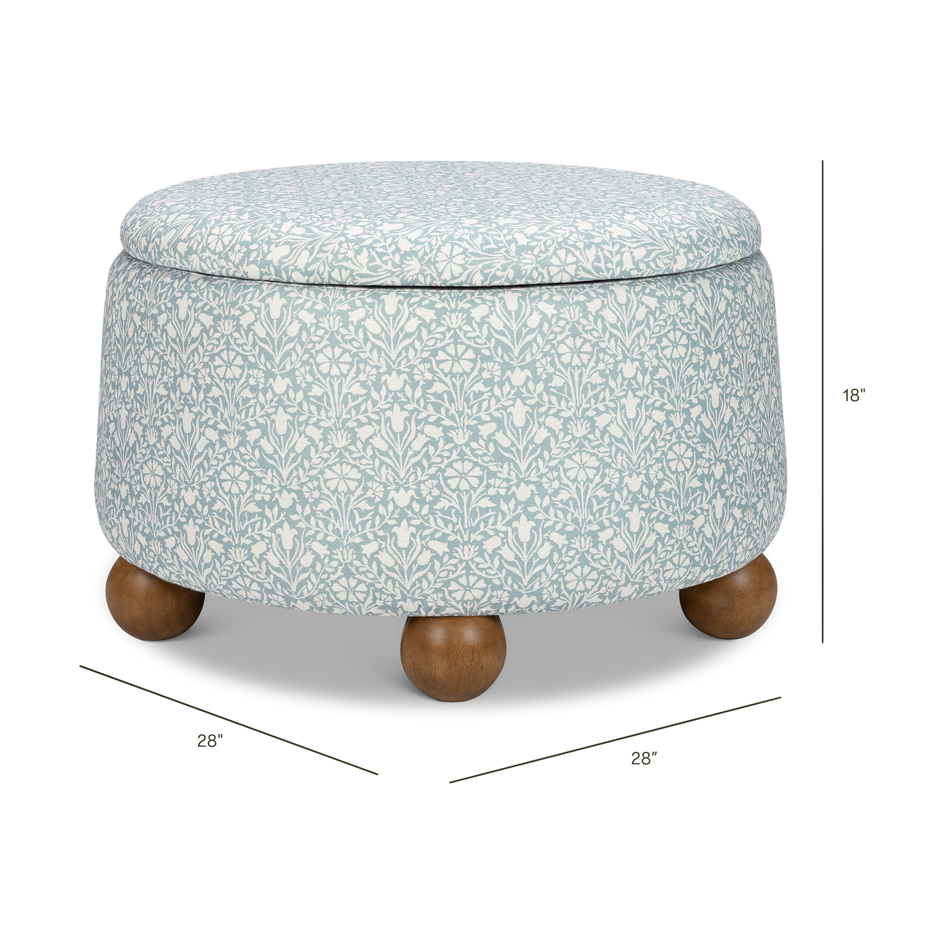 Namesake Morris & Co. x Namesake Tuffet Storage Ottoman - Bellflowers In Powdered Blue Performance Eco-Weave.