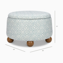 Ottoman with Bellflowers pattern showing dimensions 28" x 28" and height 18"