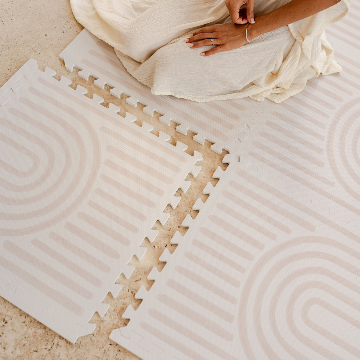 Toddlekind Haven Foam Play Mat | Linear Collection - Linen, 4X6.