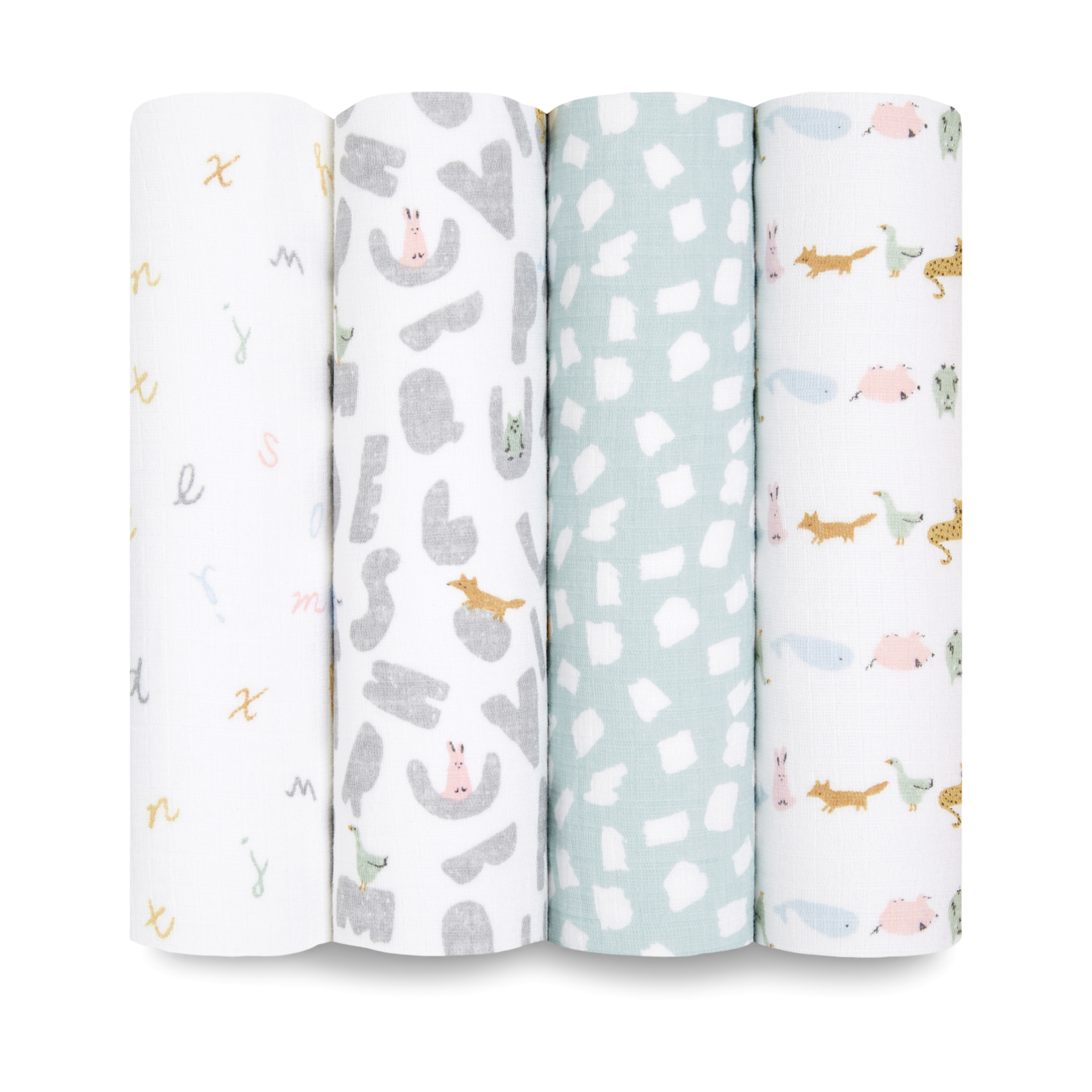 Aden + Anais Essentials Cotton Muslin Swaddles (4 Pack) Alphabet