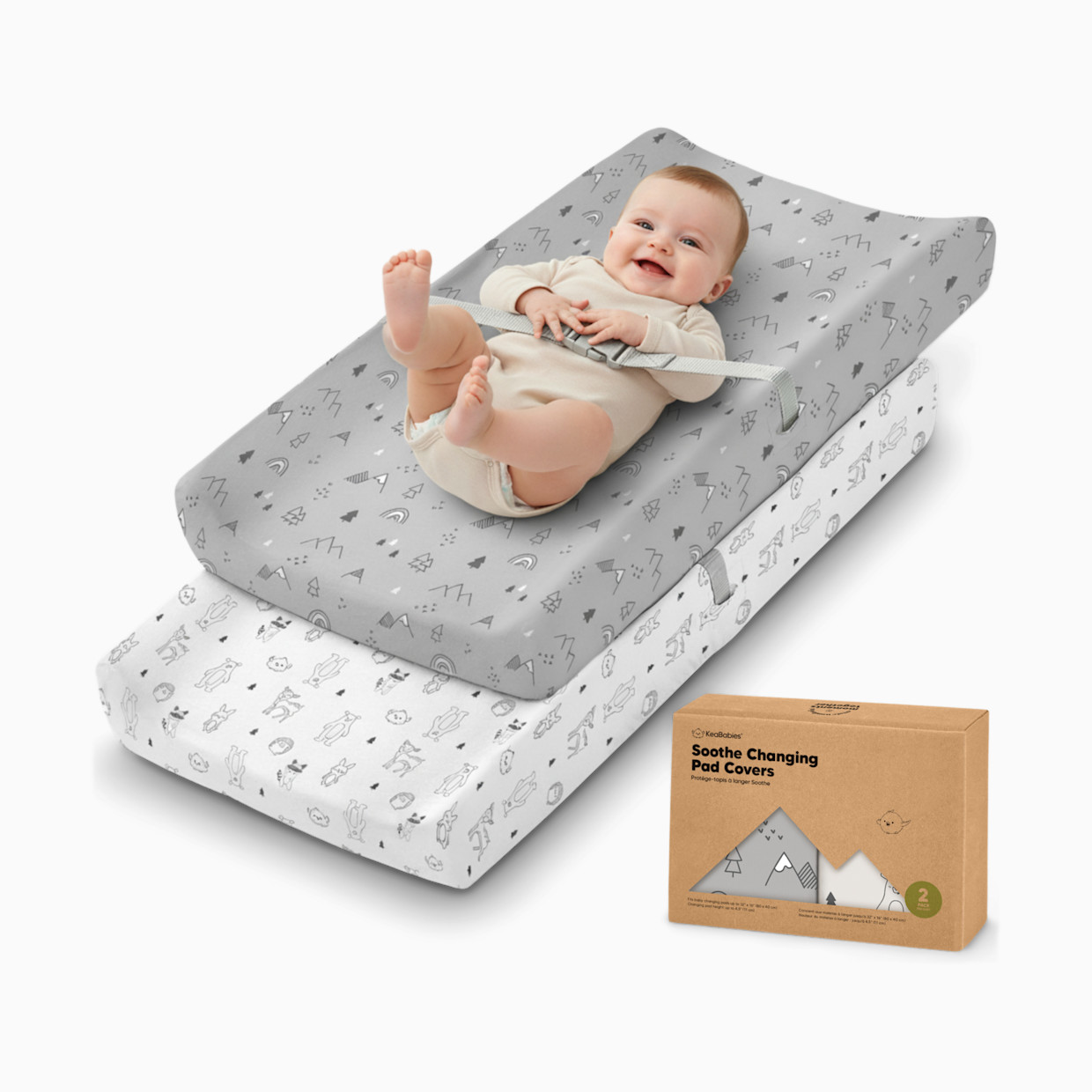 KeaBabies 2-Pack Soothe Changing Pad Covers - Woodland.