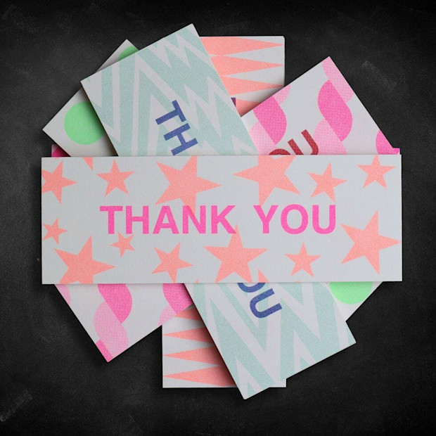 PetraBoase Mixed Pattern Risograph Thank You Cards & Envelopes (Pack of 12).