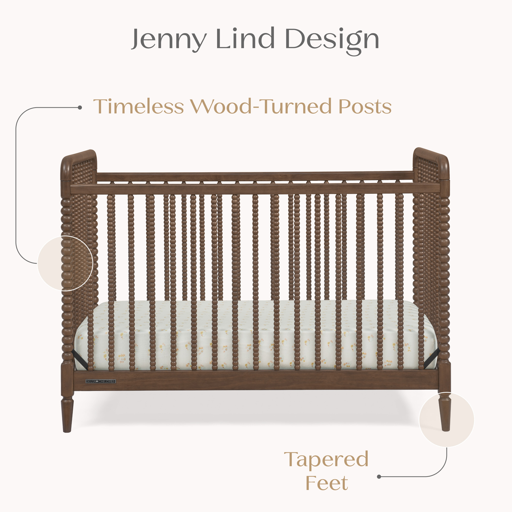Delta Children Saint 4-in-1 Convertible Crib - Teak Brown.