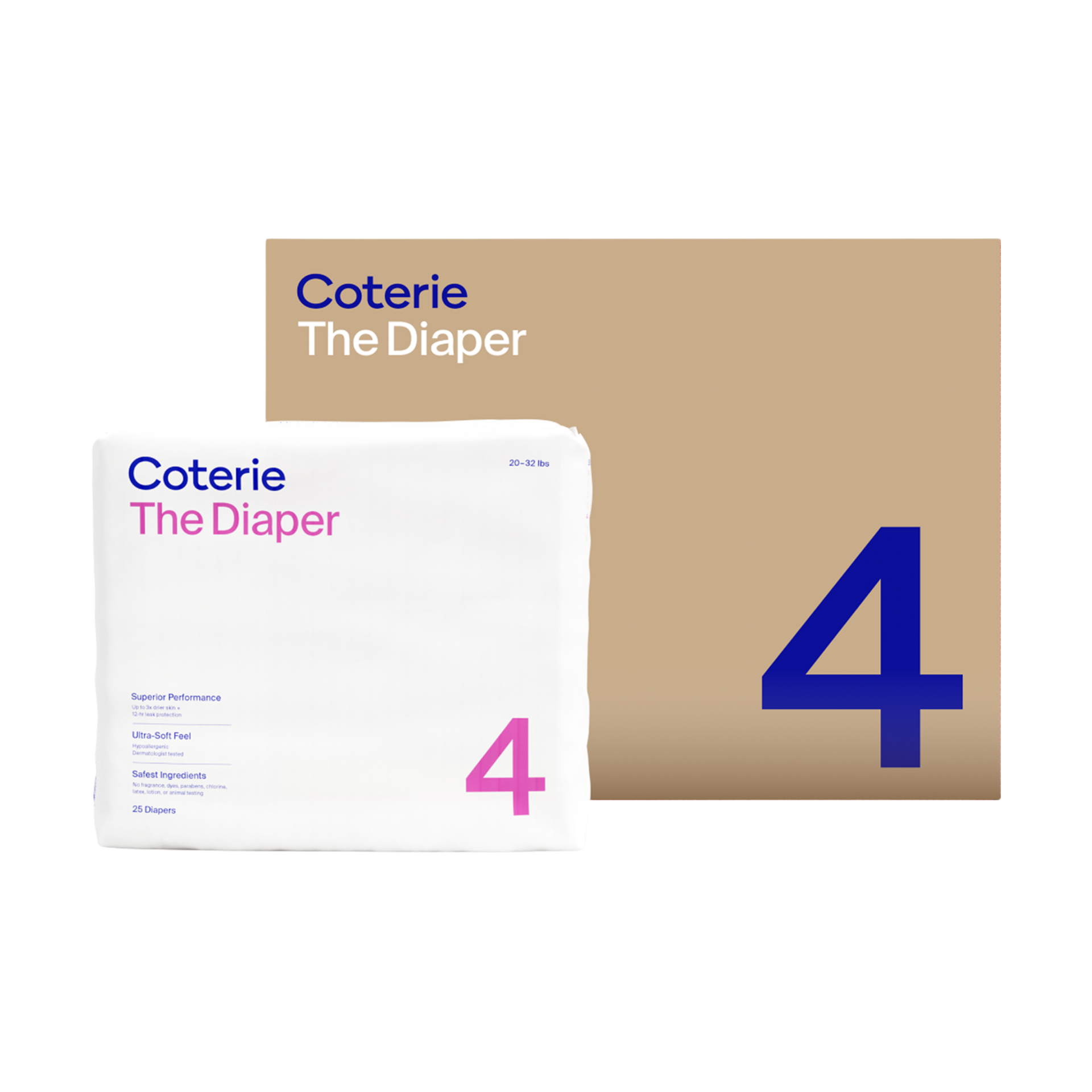 Coterie Ultra Soft Diapers, Monthly Supply Size 4, 150 Count