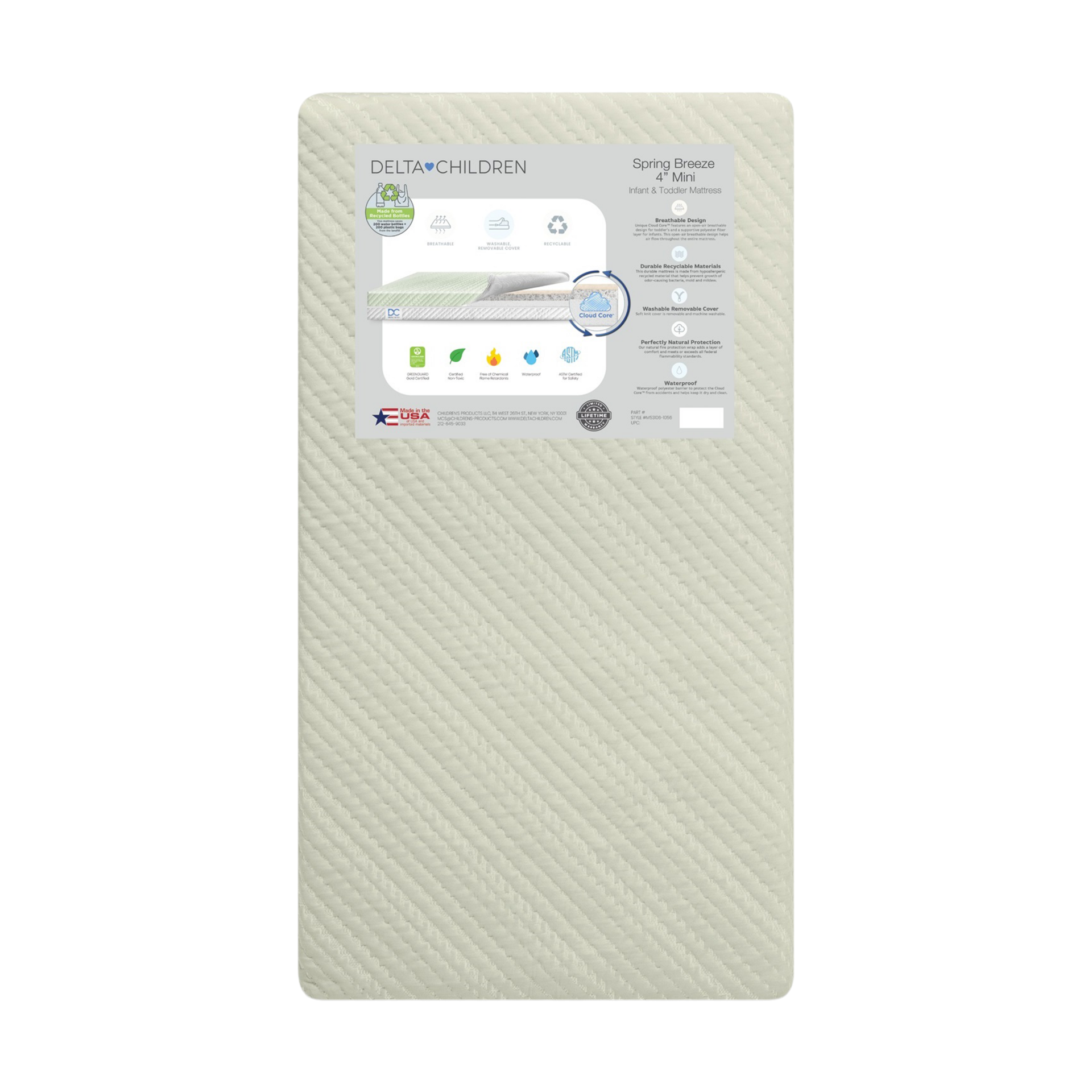 Delta Children Mini Crib Size Spring Breeze 4-inch Breathable Mattress.