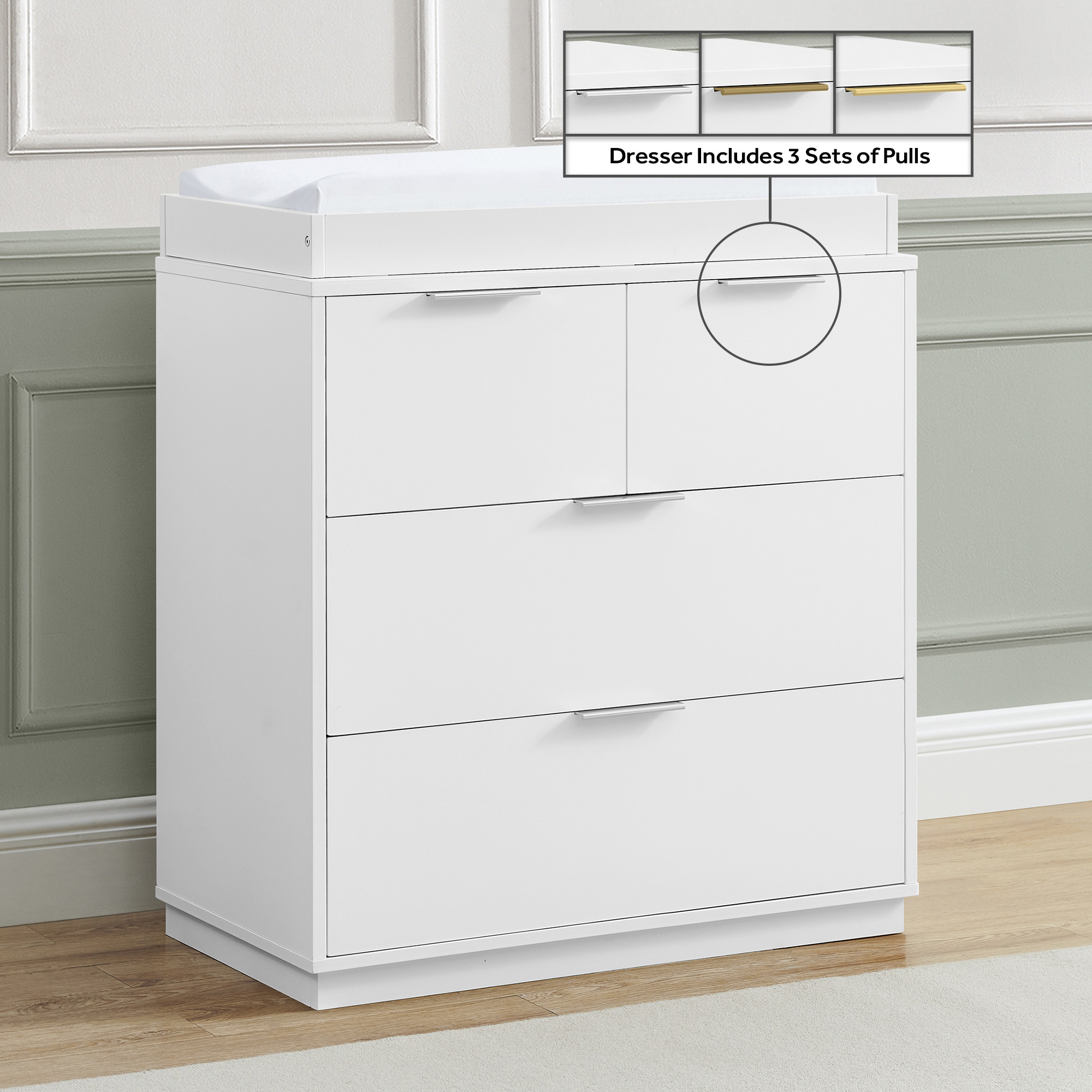 Delta Children Forever 4 Drawer Dresser with Changing Top and Interlocking Drawers - Bianca White.
