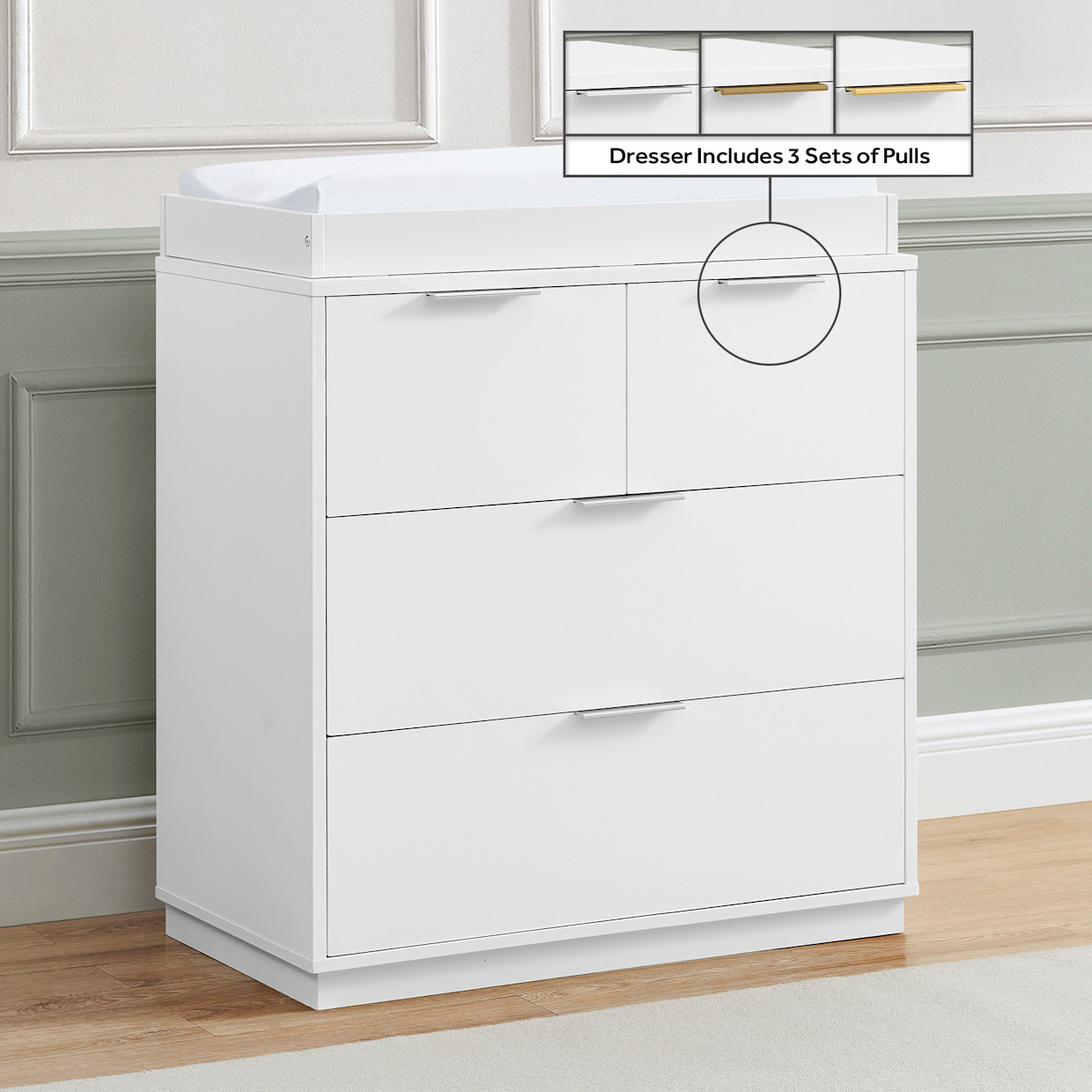 Delta Children Forever 4 Drawer Dresser with Changing Top and Interlocking Drawers - Bianca White.