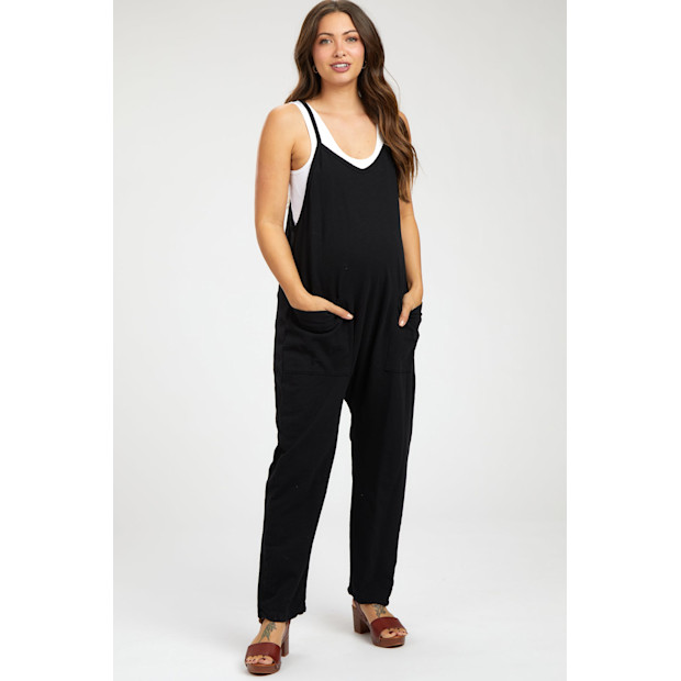 Maternity Black Knit Front Pocket Maternity Overall.
