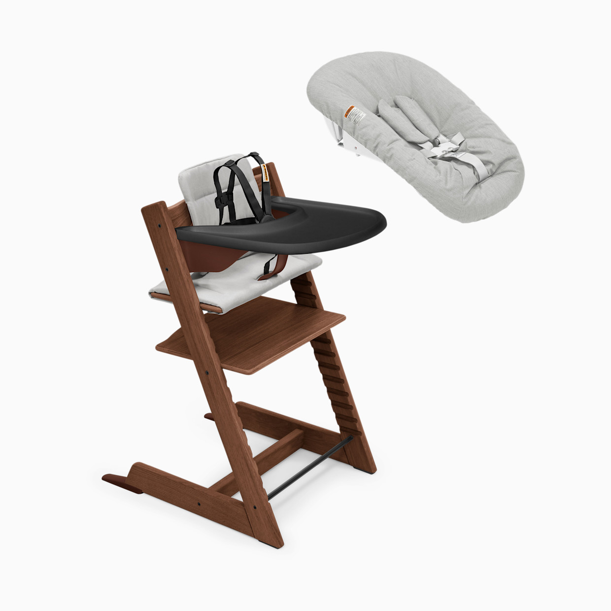 Stokke Tripp Trapp High Chair Complete² + Newborn Set - Oak Warm Brown/Anthracite Cushion/Black Tray/Newborn Grey.