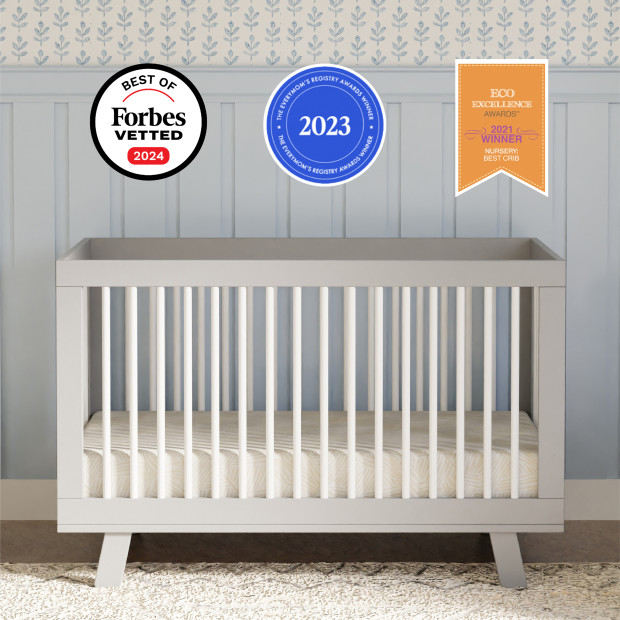 babyletto Hudson 3-in-1 Convertible Crib with Toddler Bed Conversion Kit - Grey/White.