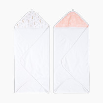 aden + anais Essentials Hooded Baby Bath Towel, Super Soft 100% Cotton, 2 Pack, Blushing Bunnies