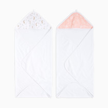 aden + anais Essentials Hooded Baby Bath Towel, Super Soft 100% Cotton, 2 Pack, Blushing Bunnies