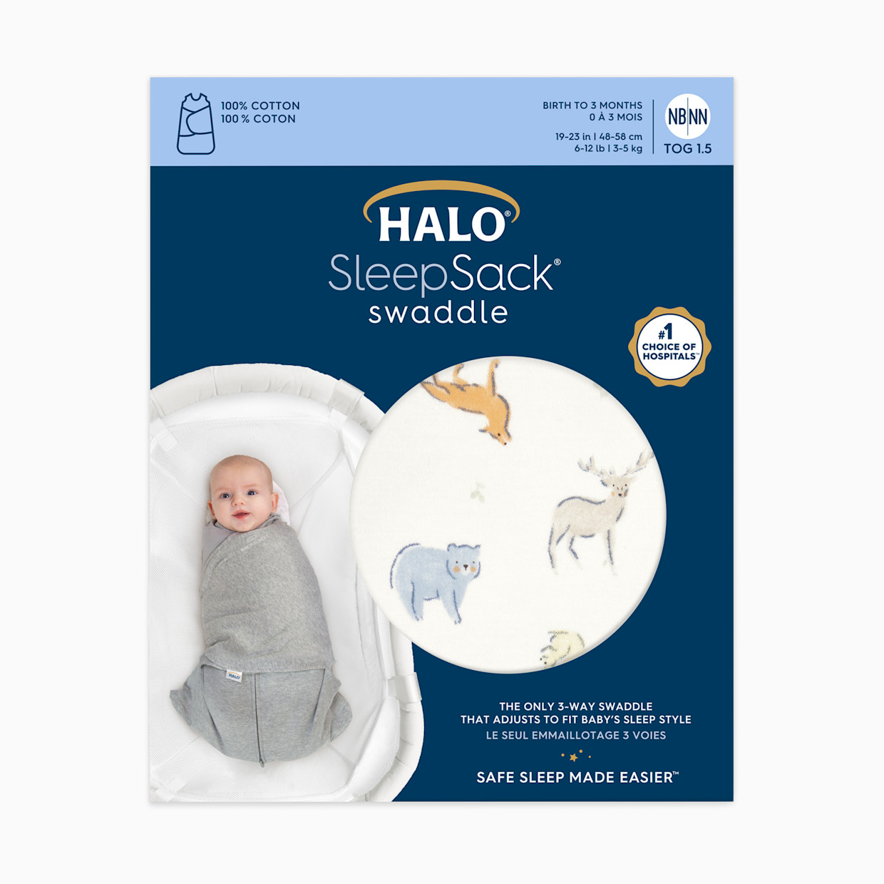 Halo SleepSack Swaddle Cotton - Forest Friends, Newborn.